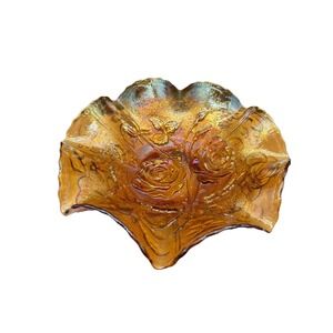 Imperial Glass Bowl Rose Marigold Carnival Ruffled Stippled Iridescent STUNNING